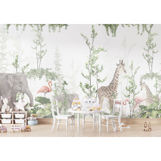 Panoramic Wallpaper - Kid Wall Mural - Jungle Animals