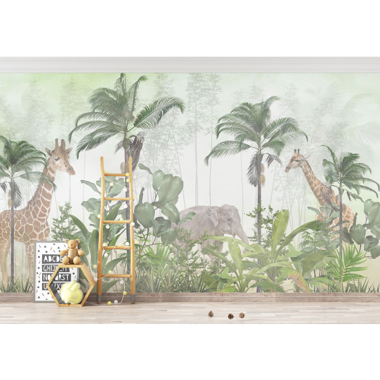 Panoramic Wallpaper - Kid Wall Mural - Jungle Animals