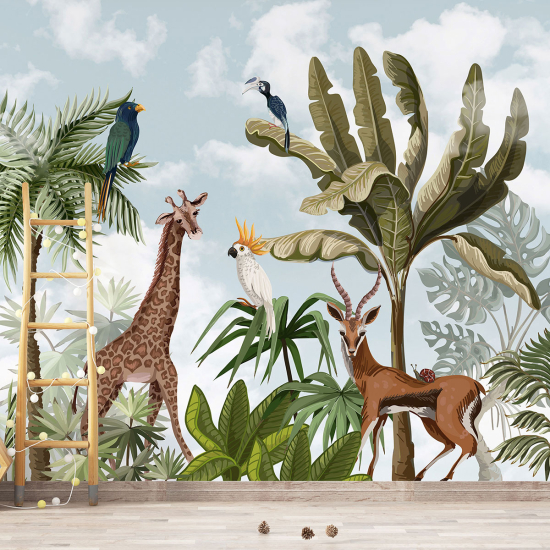 Panoramic Wallpaper - Kid Wall Mural - Jungle Animals