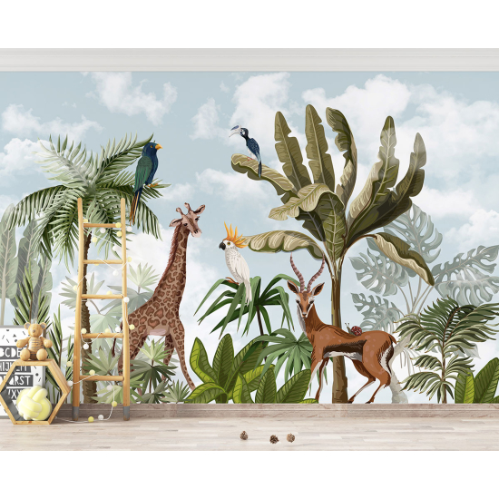 Panoramic Wallpaper - Kid Wall Mural - Jungle Animals