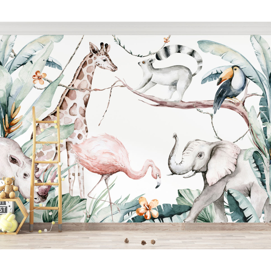 Panoramic Wallpaper - Kid Wall Mural - Jungle Animals