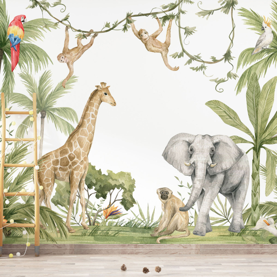 Panoramic Wallpaper - Kid Wall Mural - Jungle Animals