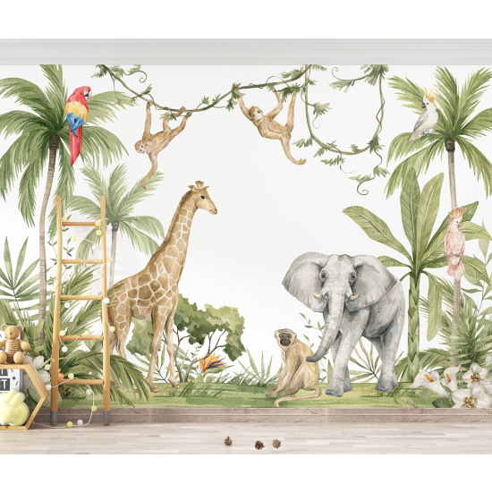 Panoramic Wallpaper - Kid Wall Mural - Jungle Animals