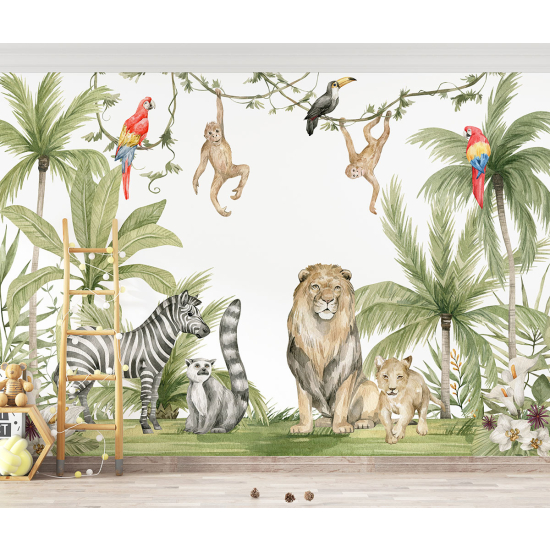 Panoramic Wallpaper - Kid Wall Mural - Jungle Animals