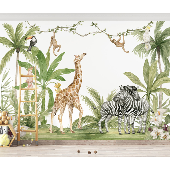 Panoramic Wallpaper - Kid Wall Mural - Jungle Animals