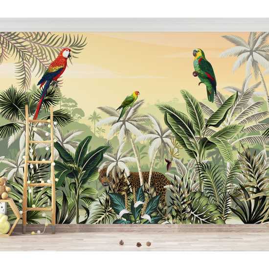 Panoramic Wallpaper - Kid Wall Mural - Jungle Parrots