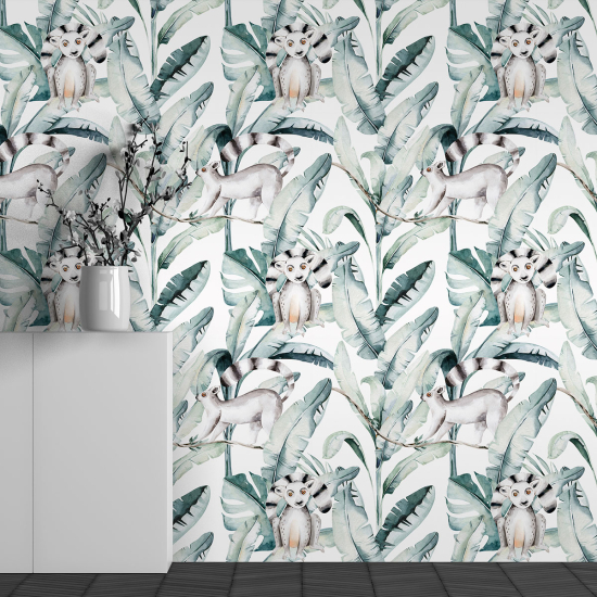 Panoramic Wallpaper - Kid Wall Mural - Lemur Pattern