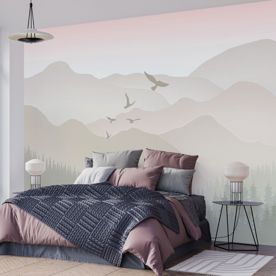 Panoramic Wallpaper - Kid Wall Mural - Mountain Birds