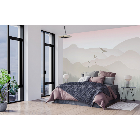 Panoramic Wallpaper - Kid Wall Mural - Mountain Birds