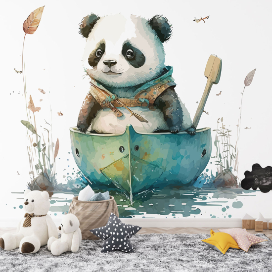 Panoramic Wallpaper - Kid Wall Mural - Panda boat