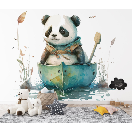 Panoramic Wallpaper - Kid Wall Mural - Panda boat