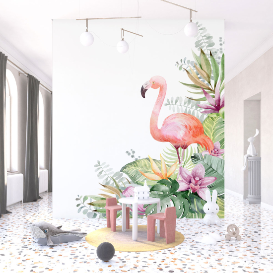 Panoramic Wallpaper - Kid Wall Mural - Pink flamingo