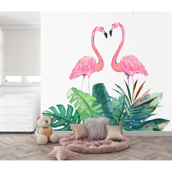 Panoramic Wallpaper - Kid Wall Mural - Pink flamingos