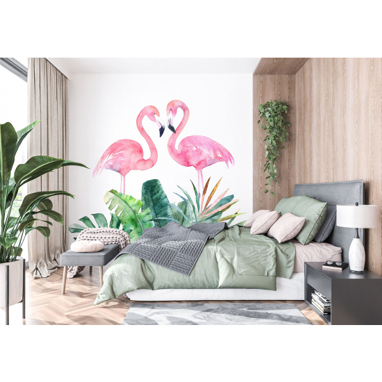 Panoramic Wallpaper - Kid Wall Mural - Pink flamingos