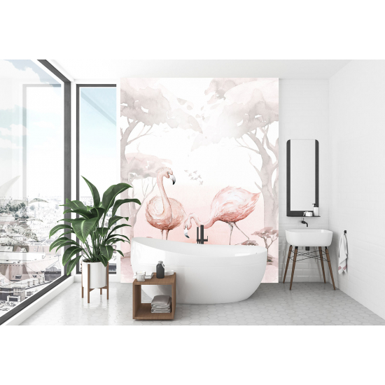 Panoramic Wallpaper - Kid Wall Mural - Pink flamingos