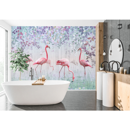 Panoramic Wallpaper - Kid Wall Mural - Pink Flamingos Design