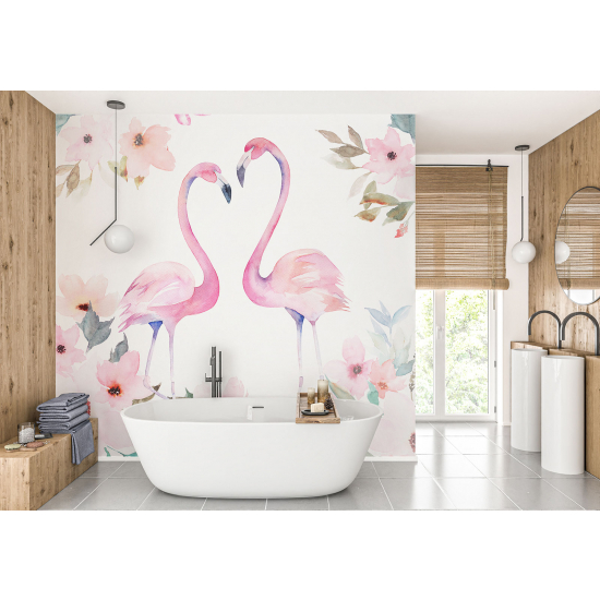 Panoramic Wallpaper - Kid Wall Mural - Pink Flamingos Watercolor