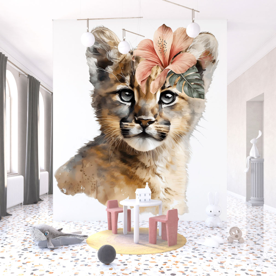 Panoramic Wallpaper - Kid Wall Mural - Puma Flowers