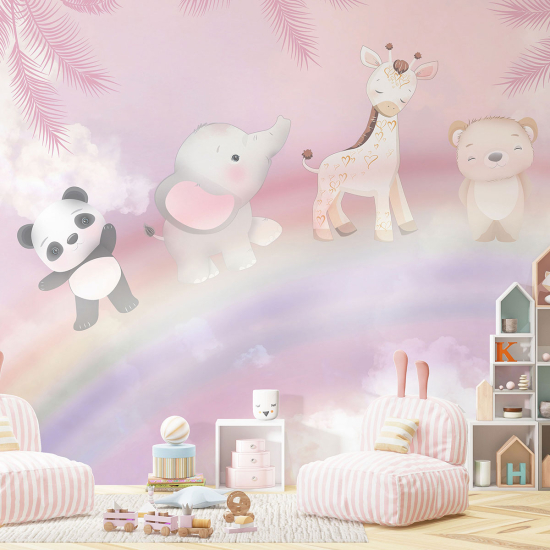 Panoramic Wallpaper - Kid Wall Mural - Rainbow Animals