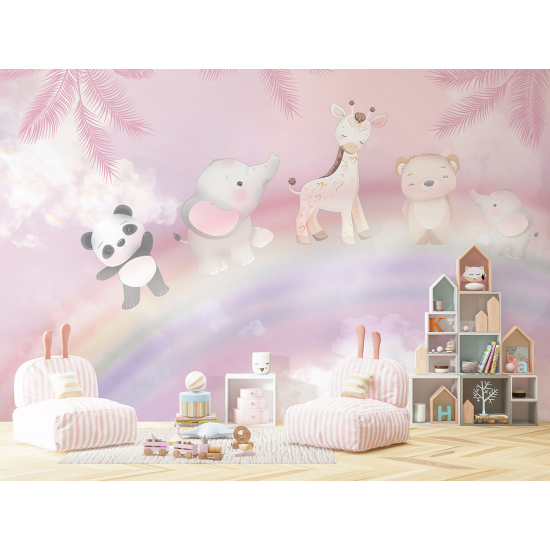 Panoramic Wallpaper - Kid Wall Mural - Rainbow Animals