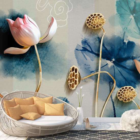 Panoramic Wallpaper - Wall Mural - 3D Effect Flowers