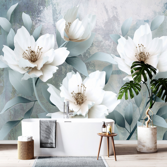 Panoramic Wallpaper - Wall Mural - 3D Effect Flowers