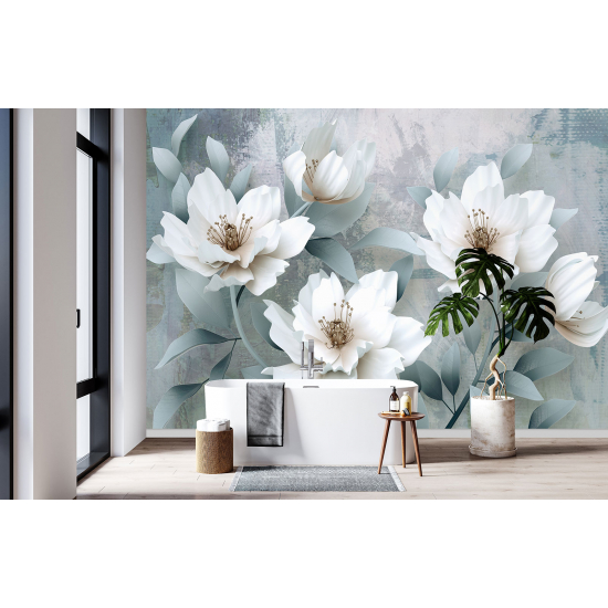 Panoramic Wallpaper - Wall Mural - 3D Effect Flowers