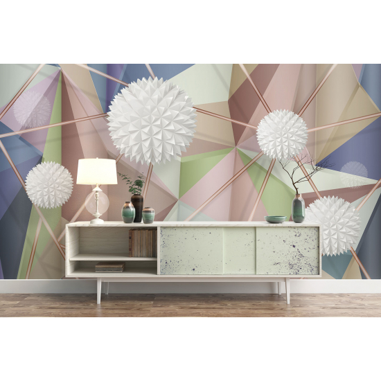 Panoramic Wallpaper - Wall Mural - 3D Effect Geometric Shapes