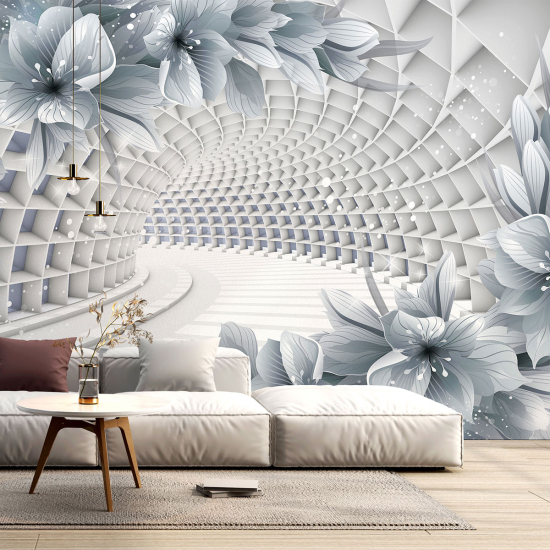 Panoramic Wallpaper - Wall Mural - 3D flowers tunnel