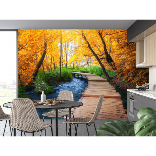 Panoramic Wallpaper - Wall Mural - Autumn Pontoon