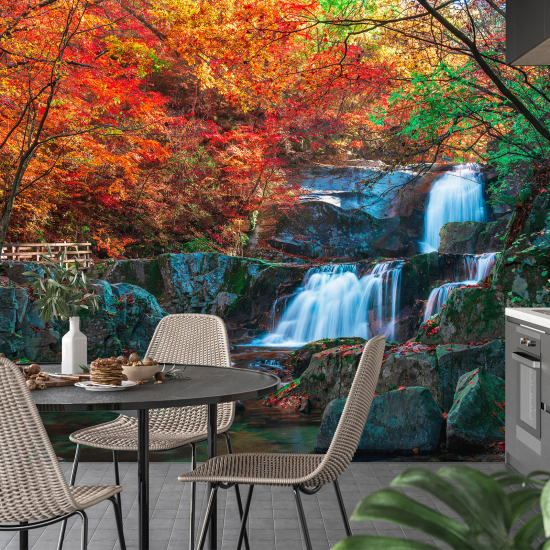 Panoramic Wallpaper - Wall Mural - Autumn Waterfalls