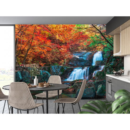 Panoramic Wallpaper - Wall Mural - Autumn Waterfalls