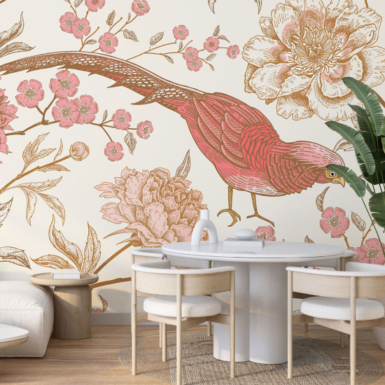 Panoramic Wallpaper - Wall Mural - Bird Flowers