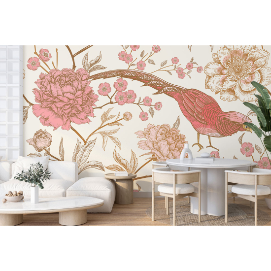 Panoramic Wallpaper - Wall Mural - Bird Flowers