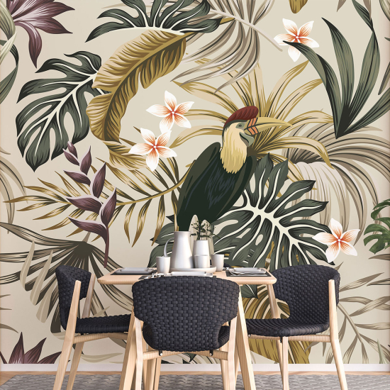 Panoramic Wallpaper - Wall Mural - Bird Flowers