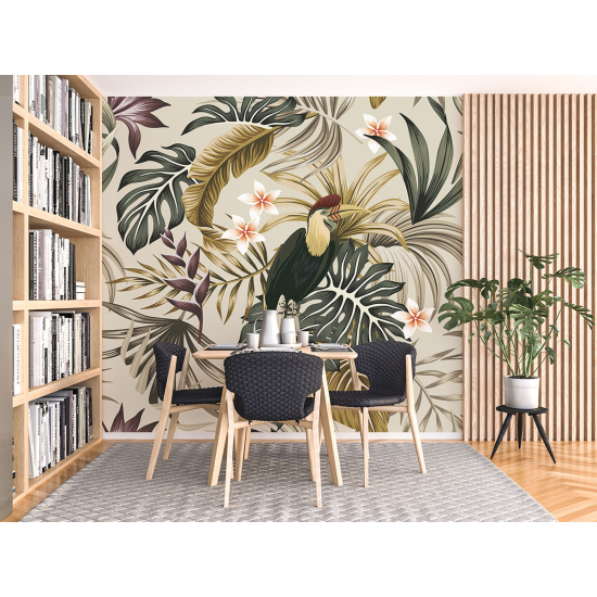 Panoramic Wallpaper - Wall Mural - Bird Flowers