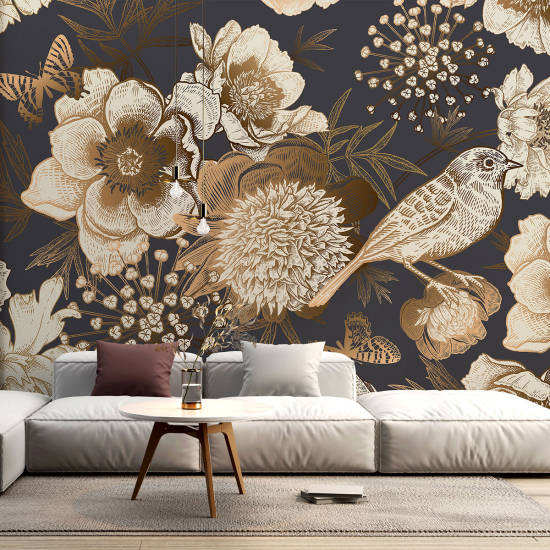 Panoramic Wallpaper - Wall Mural - Bird Flowers