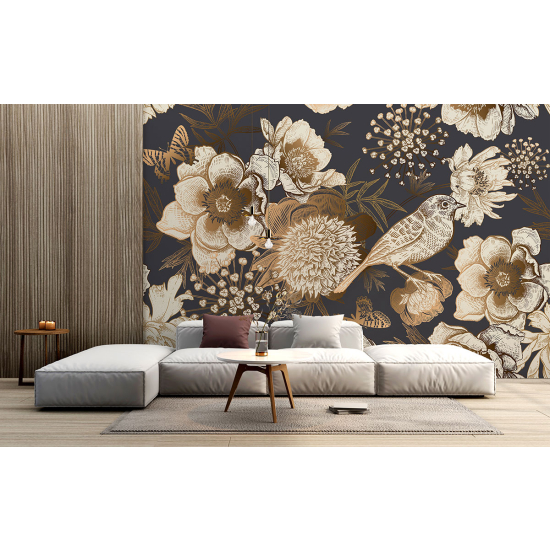 Panoramic Wallpaper - Wall Mural - Bird Flowers