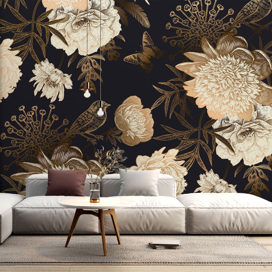 Panoramic Wallpaper - Wall Mural - Bird Flowers