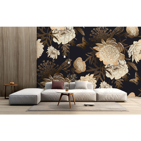 Panoramic Wallpaper - Wall Mural - Bird Flowers