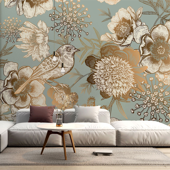 Panoramic Wallpaper - Wall Mural - Bird Flowers