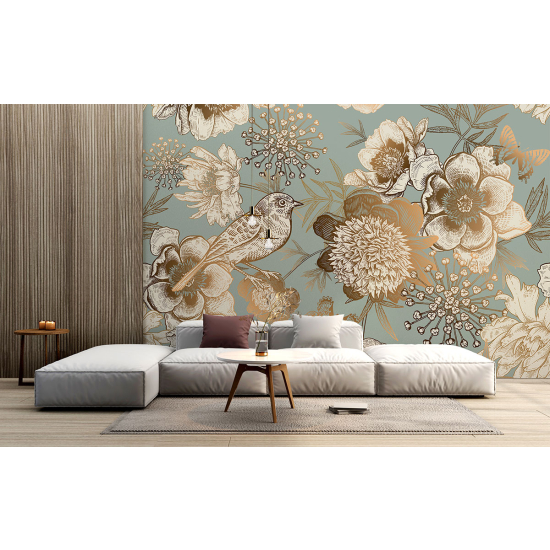 Panoramic Wallpaper - Wall Mural - Bird Flowers