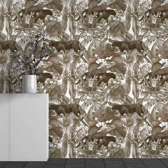 Panoramic Wallpaper - Wall Mural - Black Panther Leaves Pattern