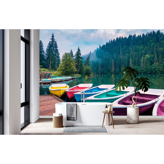 Panoramic Wallpaper - Wall Mural - Boats on lake