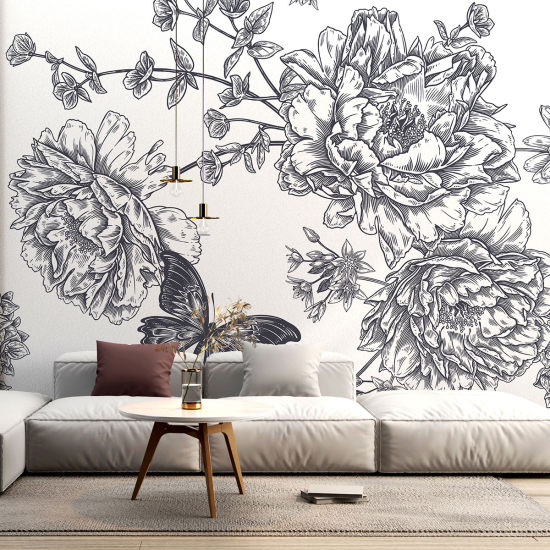 Panoramic Wallpaper - Wall Mural - Butterfly Flowers