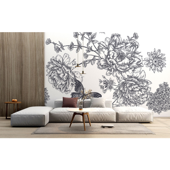 Panoramic Wallpaper - Wall Mural - Butterfly Flowers