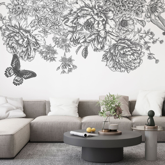 Panoramic Wallpaper - Wall Mural - Butterfly Flowers