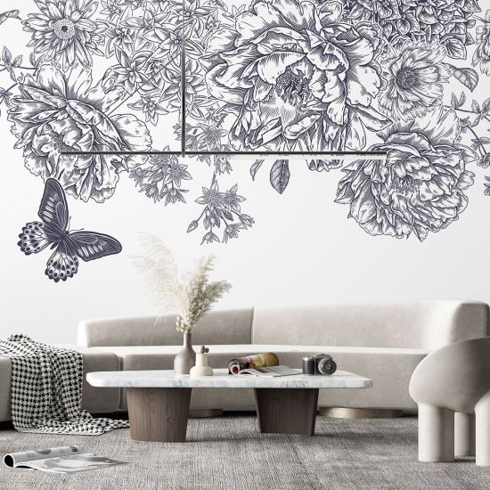 Panoramic Wallpaper - Wall Mural - Butterfly Flowers