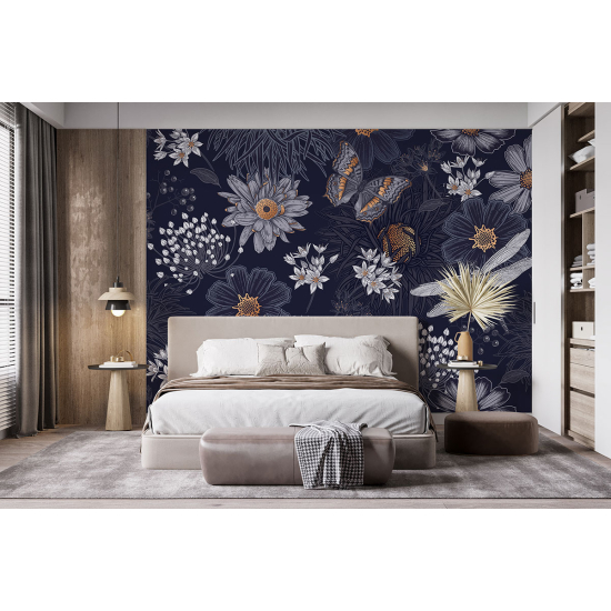 Panoramic Wallpaper - Wall Mural - Butterfly Flowers