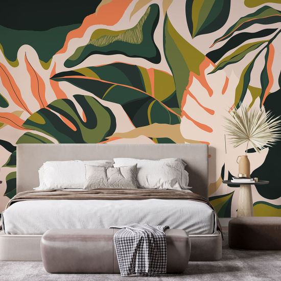 Panoramic Wallpaper - Wall Mural - Design Leaves